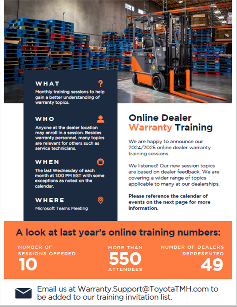 2024-2025 Warranty Training Schedule-1