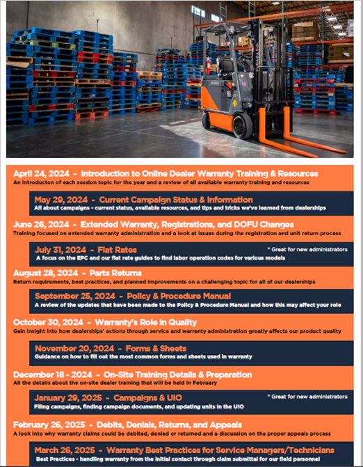 2024-2025 Warranty Training Schedule-2